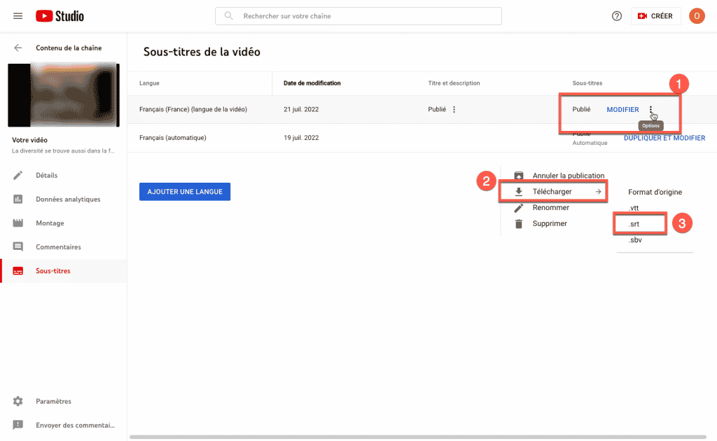 Etape 5 - Sous-titrage vidéo Youtube
