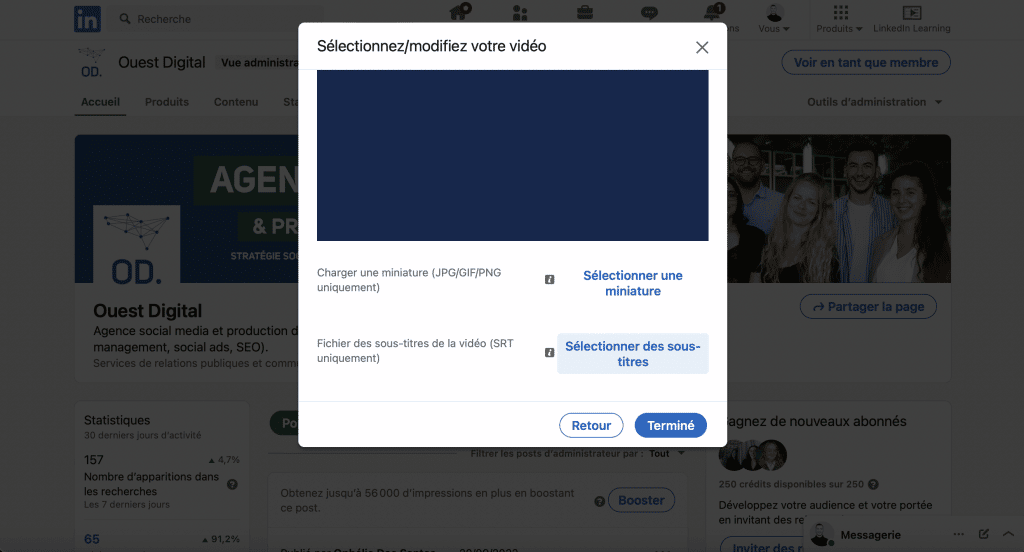 Ajouter Sous-titre vidéo Linkedin